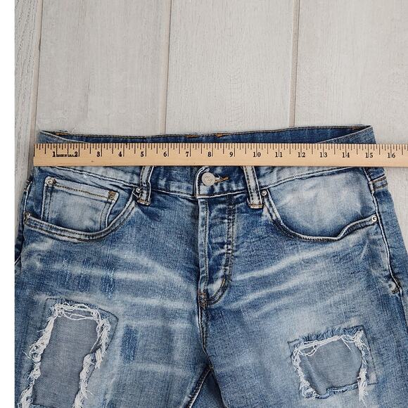 DOPE Denim Shorts Men's Size 30 Button Fly Distressed Raw Hem Ripped Style - Picture 8 of 8